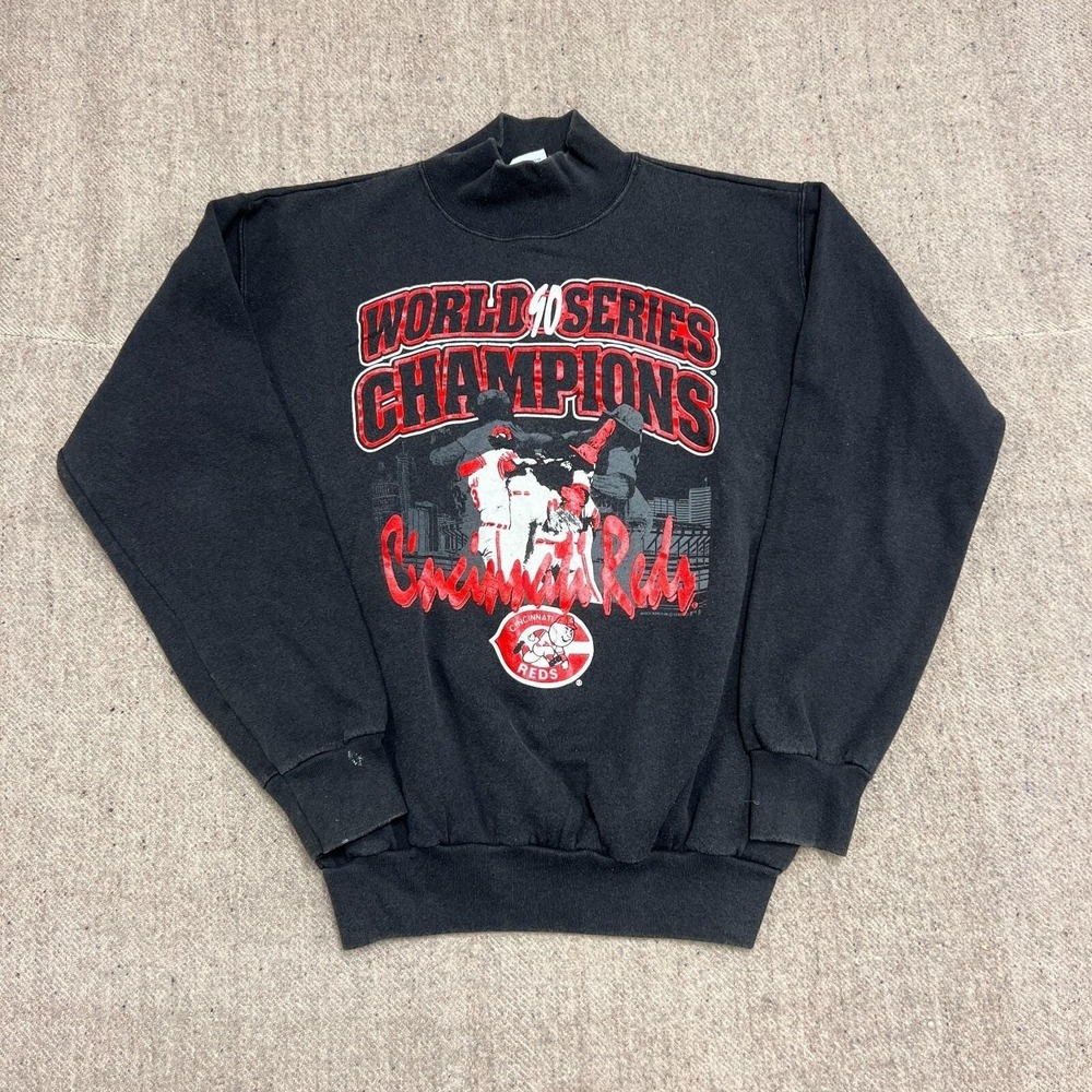 Vintage Cincinnati Reds Sweatshirt Mens Large Black 1990s MLB Baseball Mock